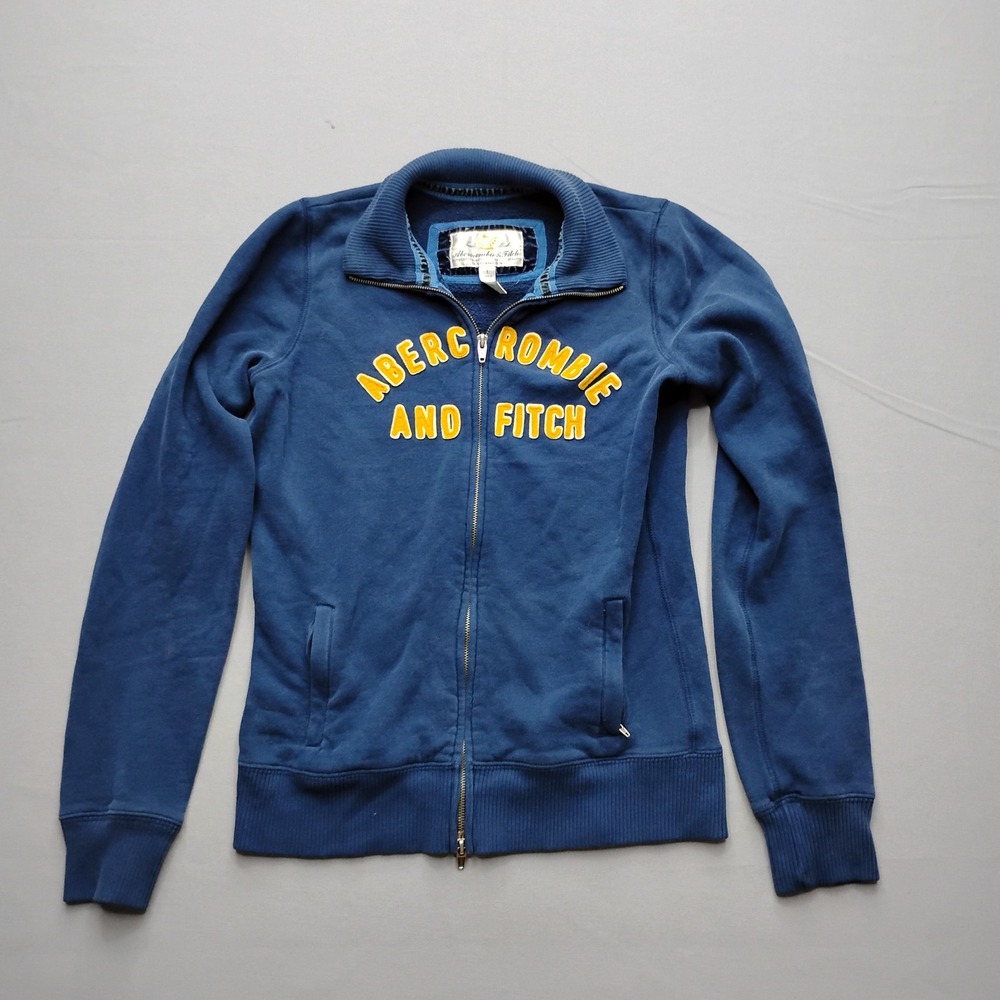 Abercrombie & Fitch Womens Large Blue Full Zip Sweatshirt Jacket Spell Out Logo